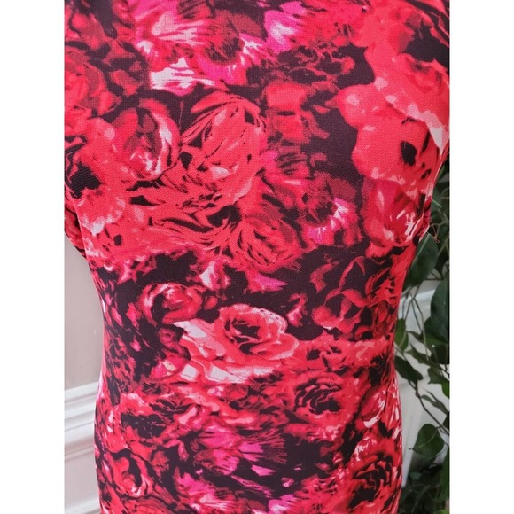 Gambatista Valli Red Floral Polyester Round Neck Sleeveless Knee Length Dress L - Picture 3 of 11
